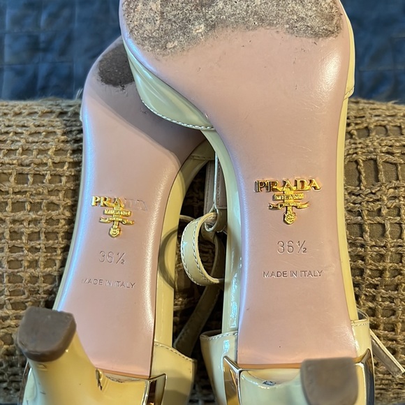 Prada Patent Leather Tan T Strap Heels - Picture 6 of 11
